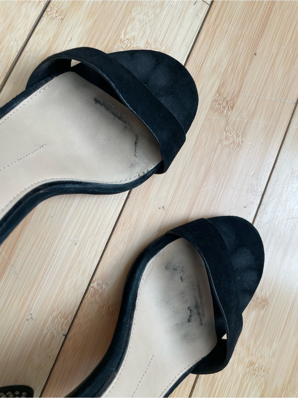 Gianni Bini Black Suede Ankle-Strap Block Heel Sandals with Studded Heel - Picture 5 of 7